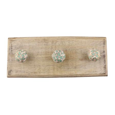 Sea Green Hexagon Small Ceramic Wooden Hook